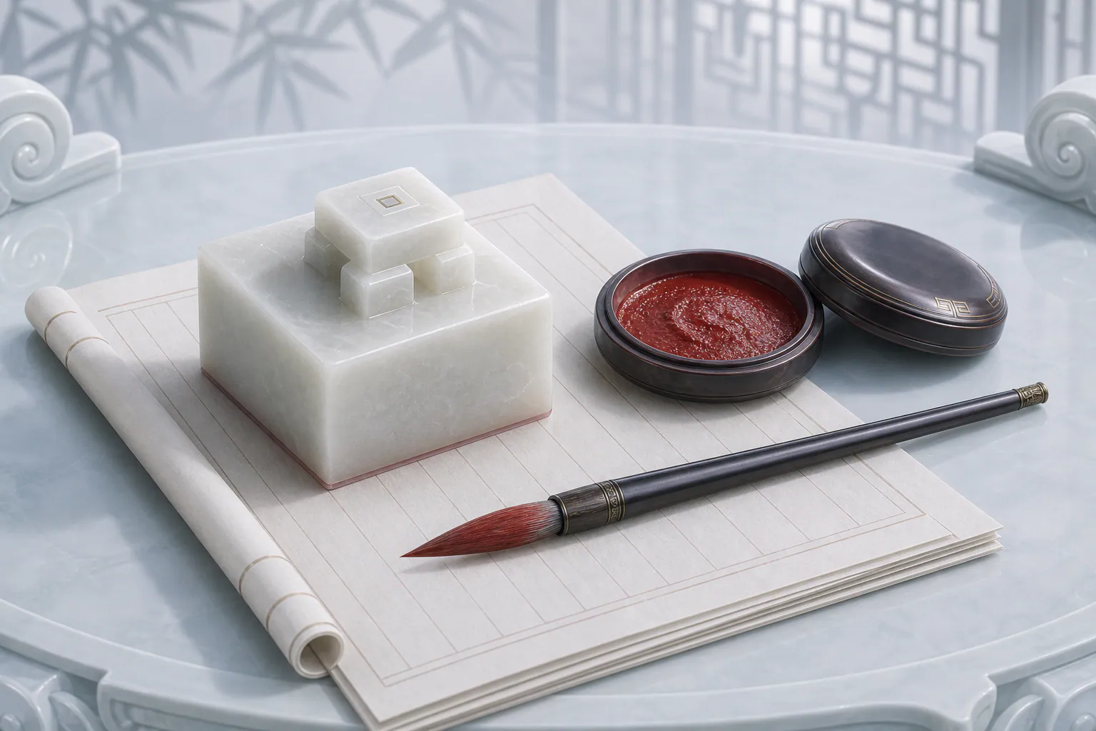 PROP ASSETS：seal-and-vermilion-prop-3d-cg-anime-candidate-v2.png