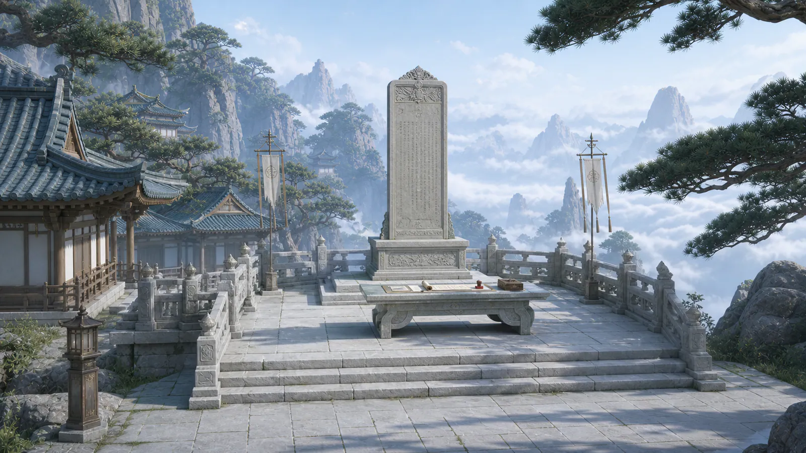 SCENE ASSETS：qinglu-academy-old-treaty-stele-terrace-3d-cg-v1.png
