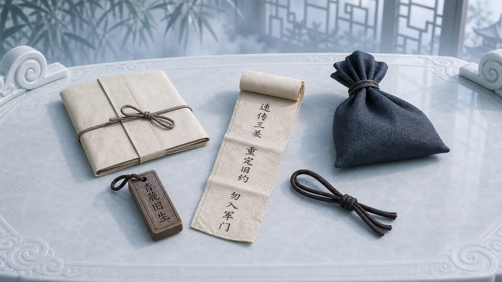 PROP ASSETS：old-student-message-token-prop-3d-cg-anime-4k-v2-ancient-text.png