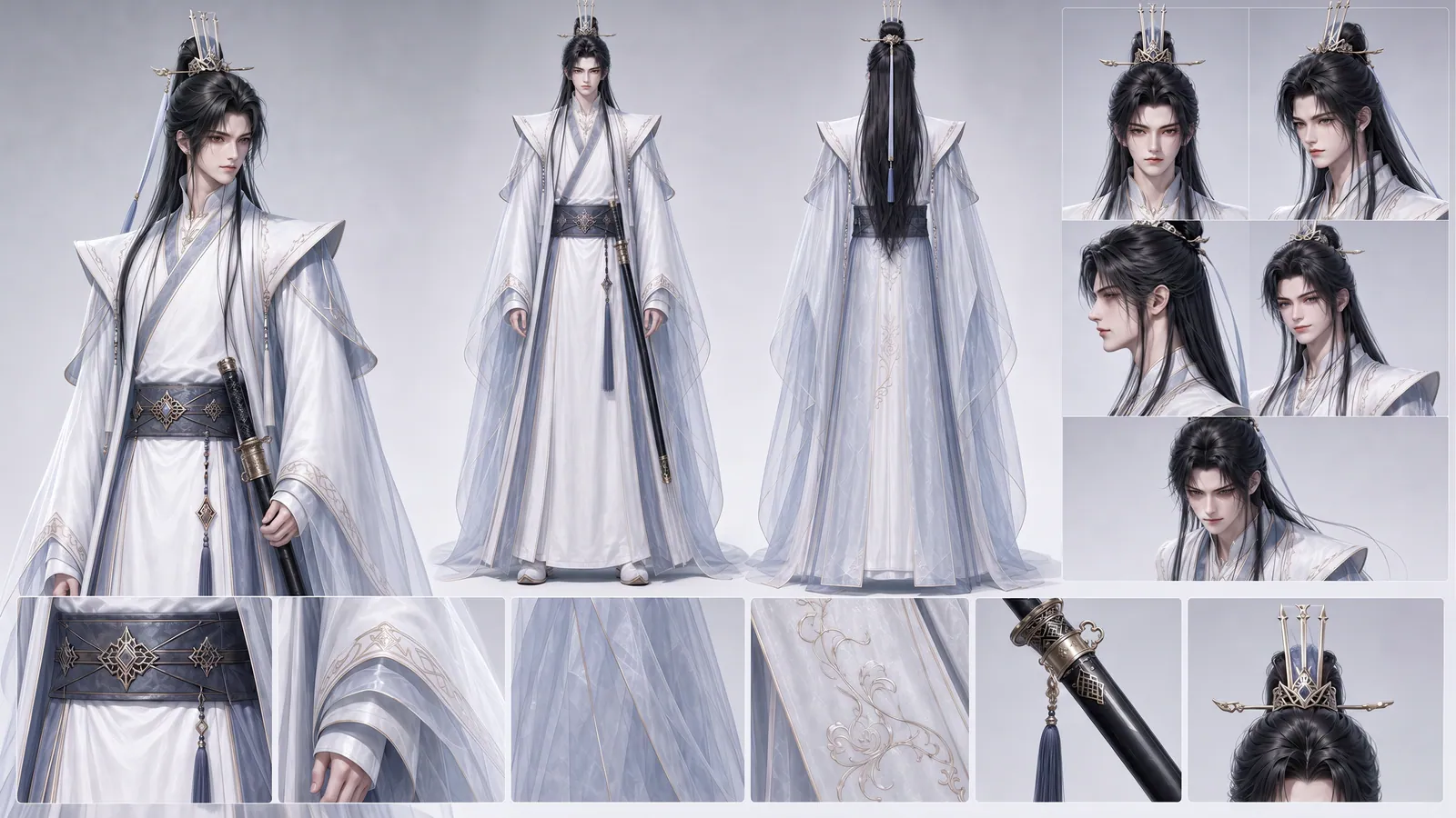 CHARACTER ASSETS：xiao-hengchuan-3d-anime-character-storyboard-v3-tall-crown-single-tassel.png